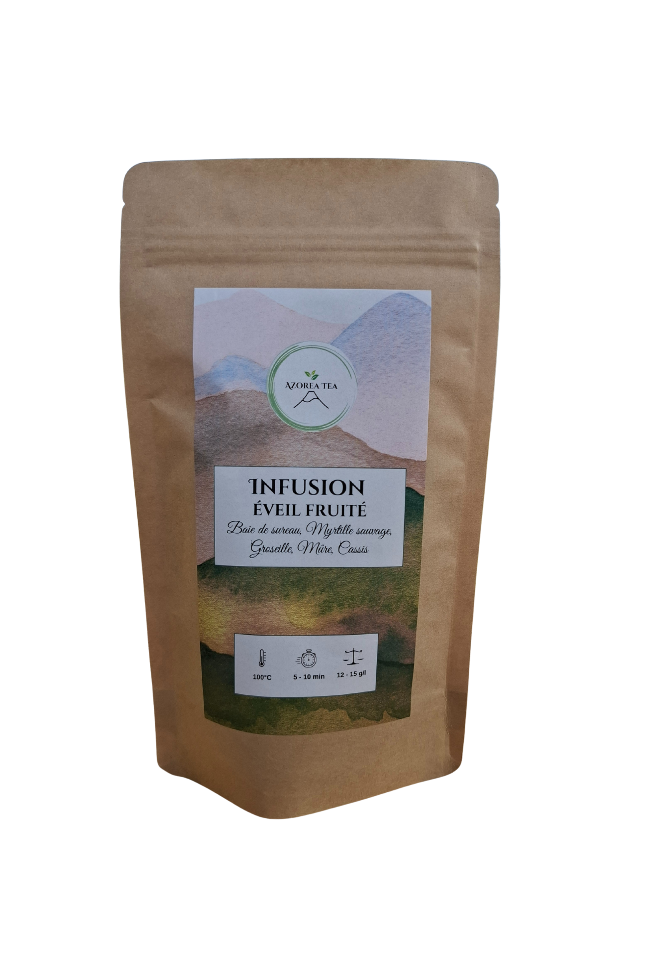 Infusion bio Éveil Fruité aux fruits rouges et plantes, réveil doux et vitaminé, sans théine, sans arôme ajouté.