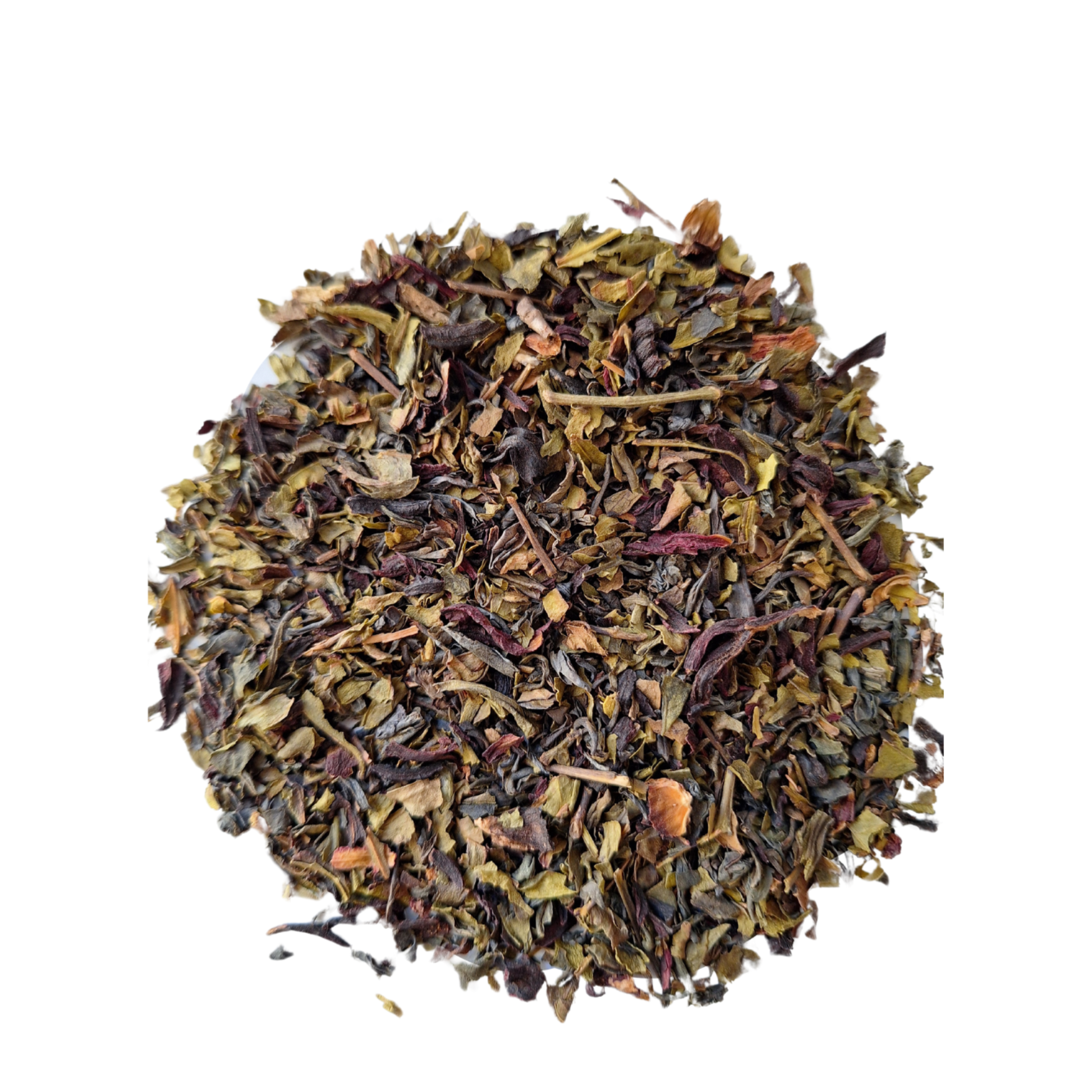Thé vert bio des Açores à l'hibiscus – sachet 90g, infusion légère et florale avec une note acidulée, sans sucree, sans arôme ajouté.